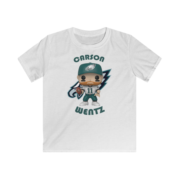 Carson Wentz Philadelphia Eagles White Jersey, Kids Gildan Softstyle Tee Shirt