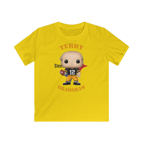 Terry Bradshaw Pittsburgh Steelers (Black Jersey), Kids Gildan Softstyle Tee Shirt